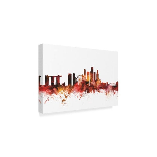 Michael Tompsett 'Singapore Skyline Red' Canvas Art,12x19